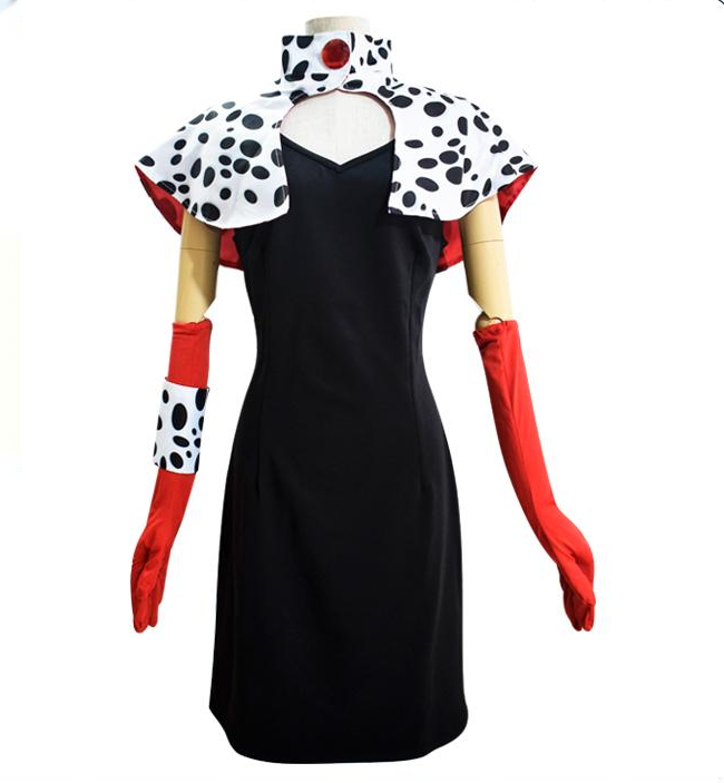 Cruella Black Dress Dot Cape Halloween Costume-elleschic