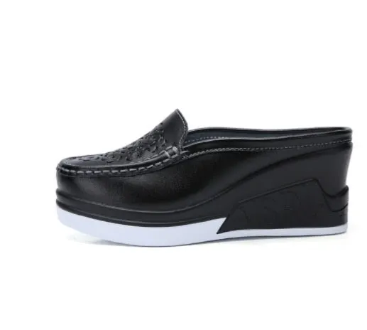 2020 Hot Summer Women Platform Slipper pattern Floral Flats Breathable Leather Casual Shoes Slip-on comfortable Nurses shoes