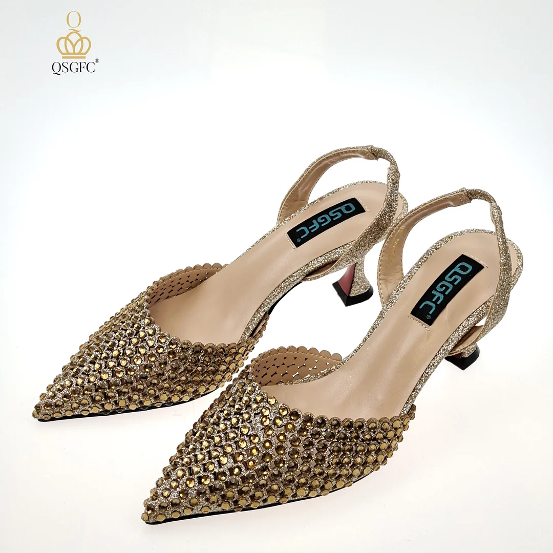 QSGFC New Arrival Popular Cutout Style In Nigeria Italian Design Elegant D.Purple Color Ladies Shoes and Bag For Party Wedding