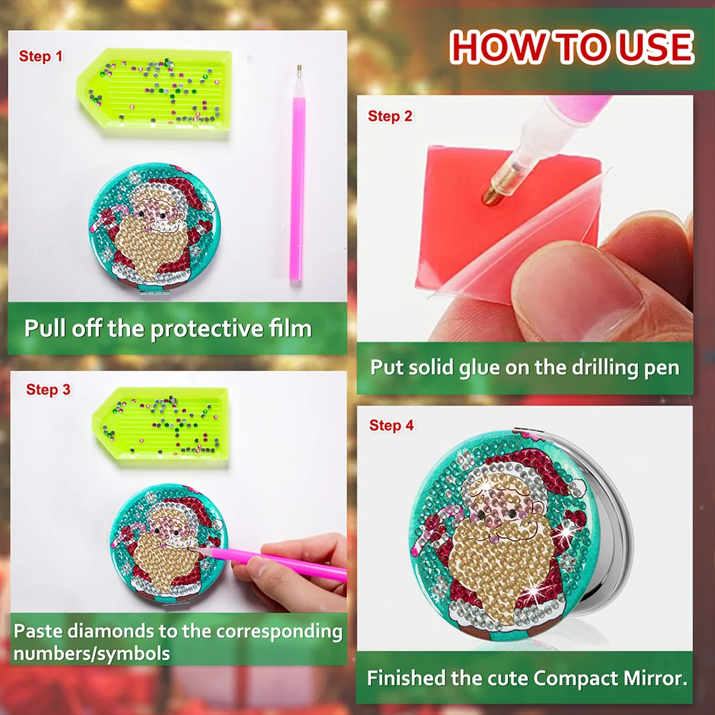 4pcs DIY Christmas Diamond Painting Mirror Kit Special Shape Double Sided