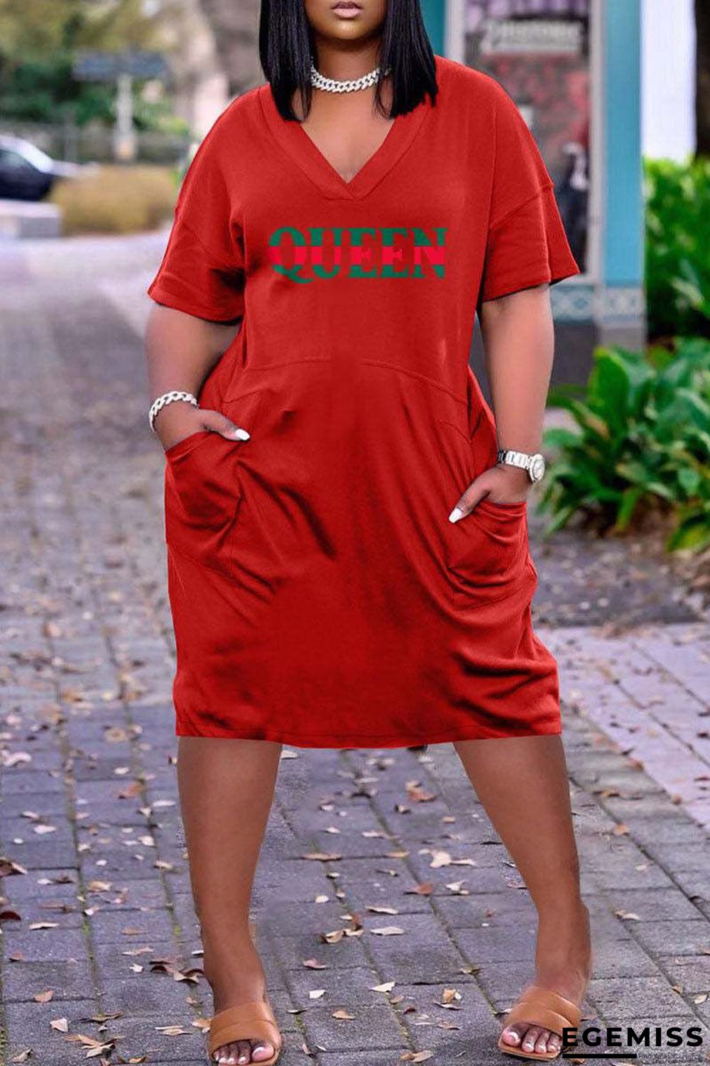 3D Printed Outdoor Fashion Casual Loose Plus Size Women's V-neck Sleeve Dress White Dresses | EGEMISS