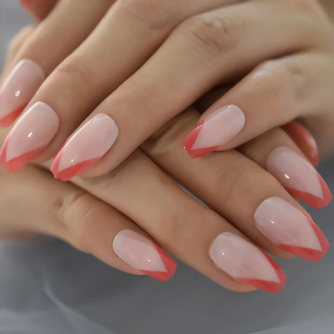 Cute Shape Fake Nails With Designs Short  Artificial Stiletto Almond Press On Nails Manicure Rainbow False Nail Tips-Nail Inspo