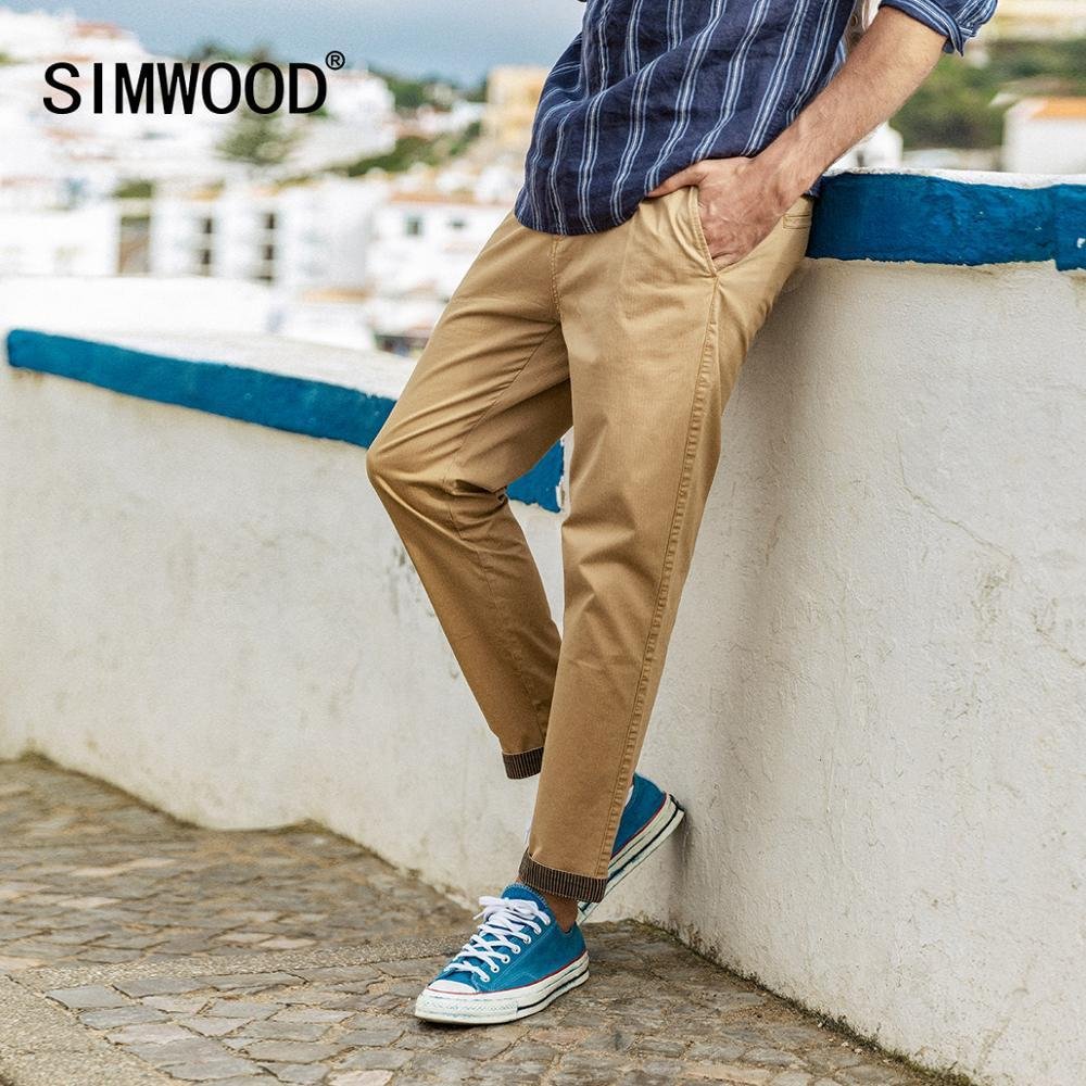 SIMWOOD 2021 summer new pants men casual garment dyed ankle-length trousers striped turn up cuffs plus size chinos SI980556