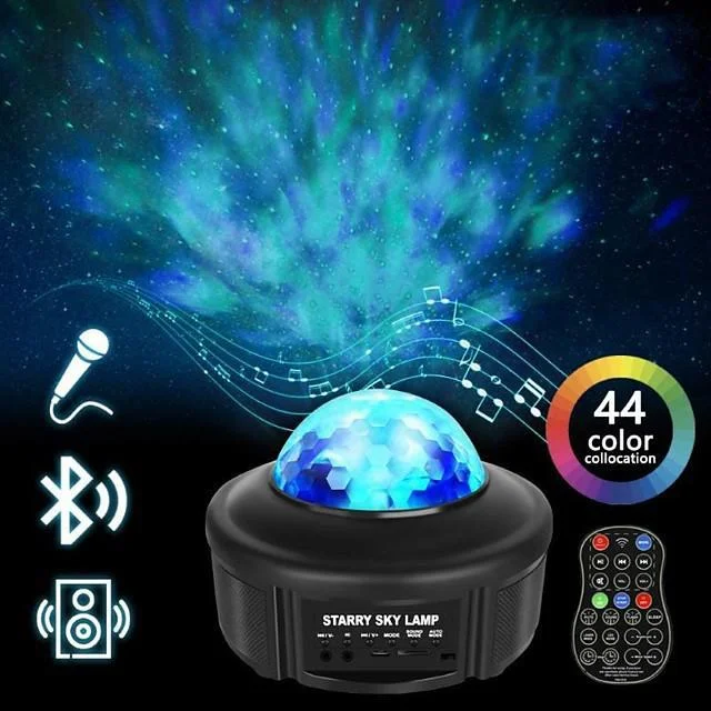LIXFIELD Star Sky Night Light LED Projector Colour Changing Lamp With Bluetooth Speaker and Remote Control - Fun Galaxy and Ocean Water Pattern - Table Wall and Ceiling Party and Disco Lighting