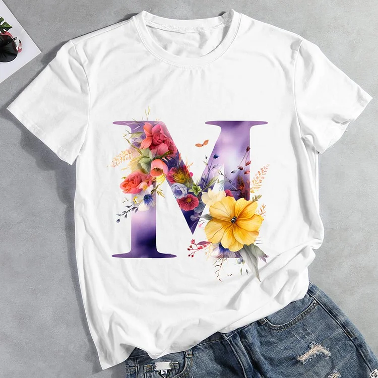 Butterfly Alphabet M Round Neck T-shirt-Annaletters
