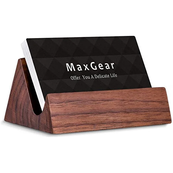 MaxGear® Wood 3.8x2.6x1.8 in Mountain Walnut for Desk  Office Home Wooden  Display usiness Card Holder stand