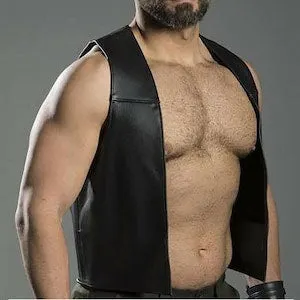 pornhint Pornhint Open Front Bar Vest Club Vest Sexy Men's Real Cow Leather Motorcycle Vest Party NightClub Vest Steampunk Vest