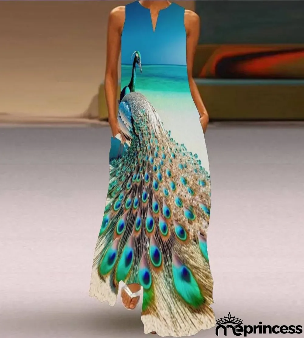 Summer women's sleeveless dress v-neck printed face dress