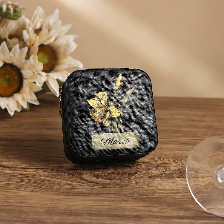 Customized 1 Name Jewelry Gift Box Personalized Birth Flower Travel Jewelry Box 