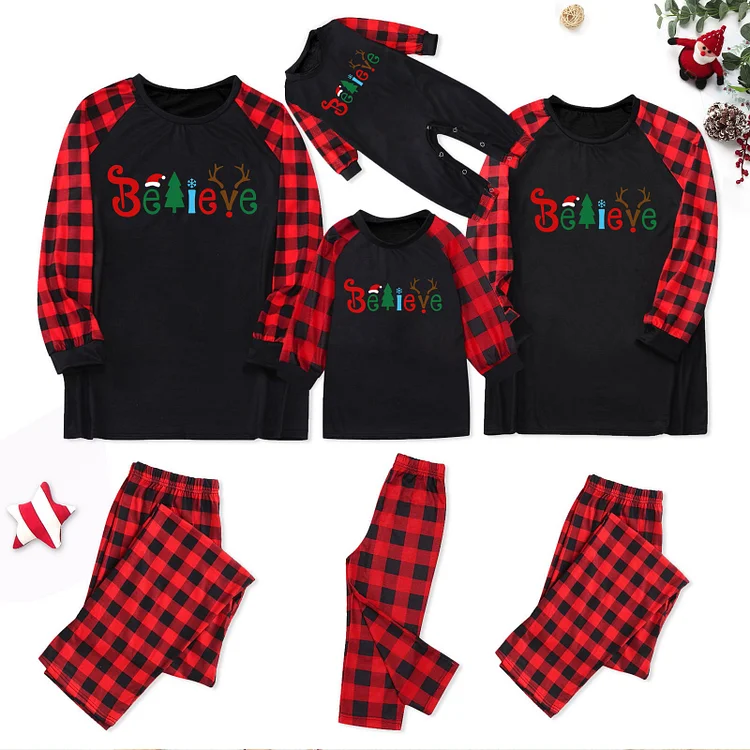 'Believe' Christmas Comfy Plaids Family Matching Pajamas Set