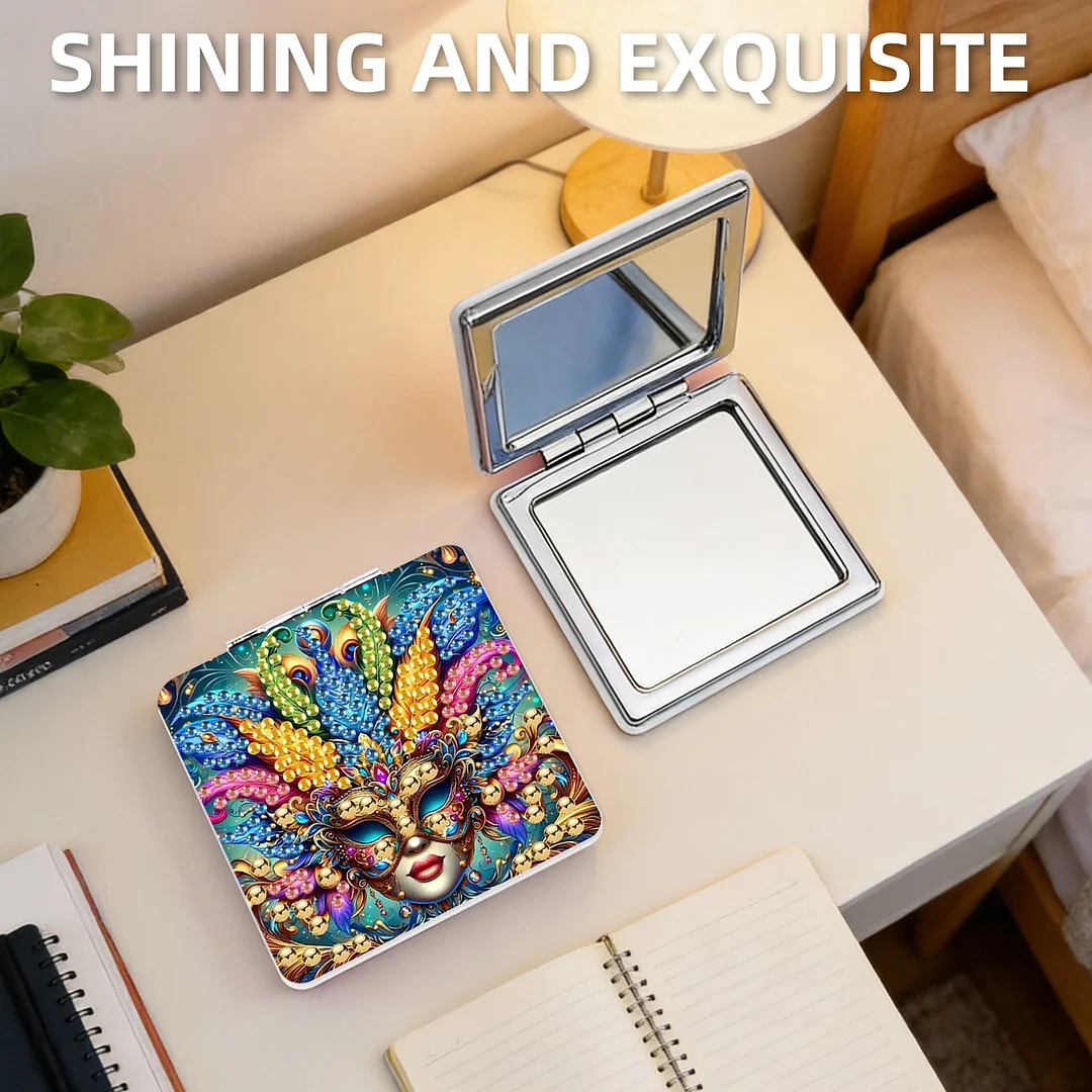Mask-2 DIY Special Shaped Diamond Painting Compact Mirror Kits Diamond Art Painting Pocket Mirror for Beginners Adults Art Craft Woman Gifts