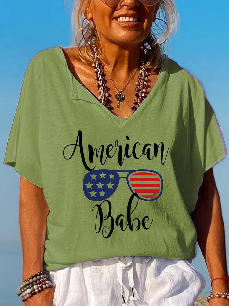 American Independence Day V Neck T-shirt-00250