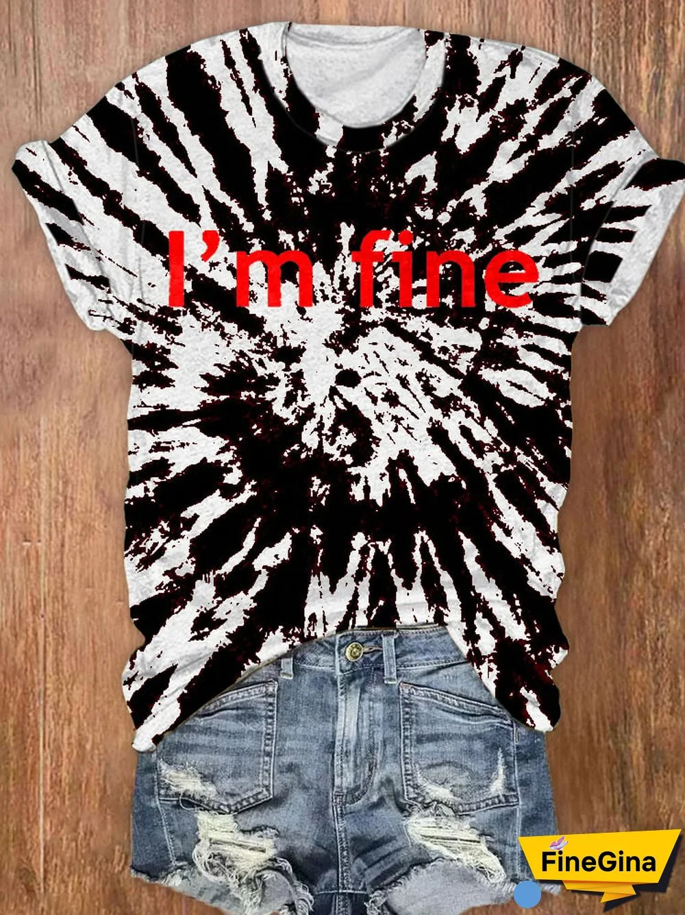 Women'S Bloodstain I'm Fine Crewneck Print T-Shirt