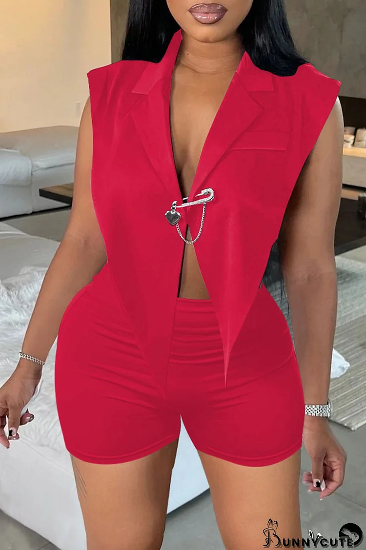 Red Sexy Solid Backless Asymmetrical V Neck Sleeveless Two Pieces