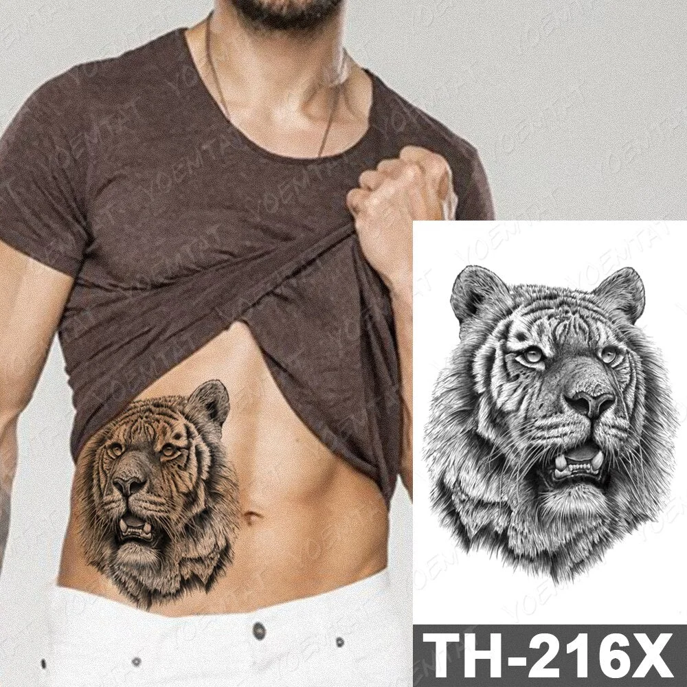 Waterproof Temporary Tattoo Wolf Lion Tiger Fierce Animal Clock Rose Owl terror Male Tatoo Body Glittering Art Woman fake tattoo