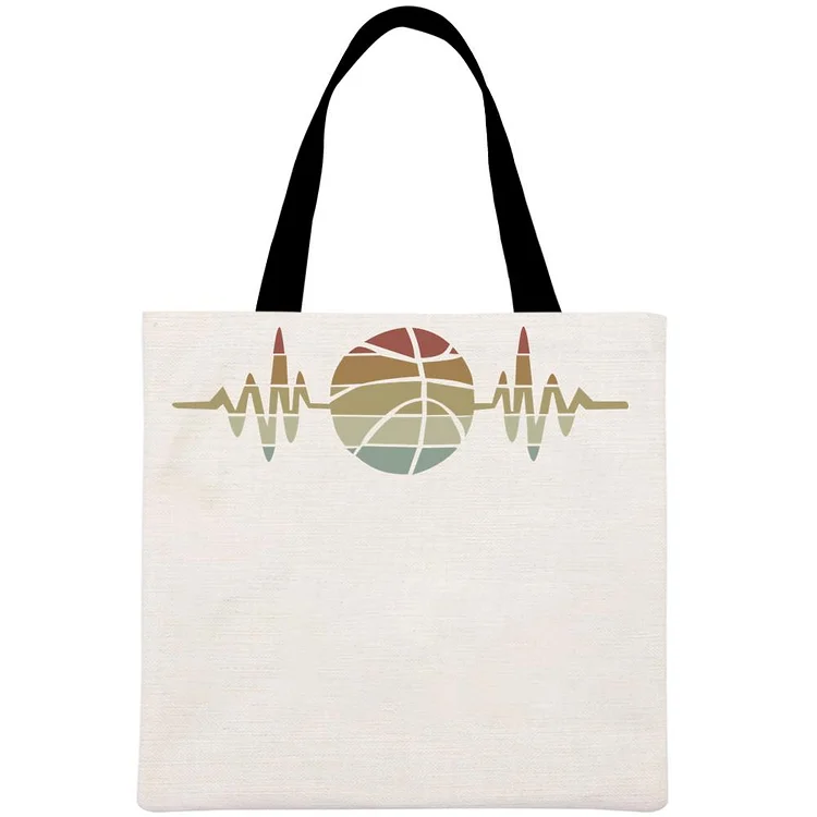 Vintage Basketball Heartbeat Printed Linen Bag-Annaletters