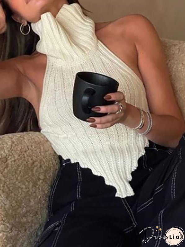 Tops Knitted Solid Sleeveless Tank Top