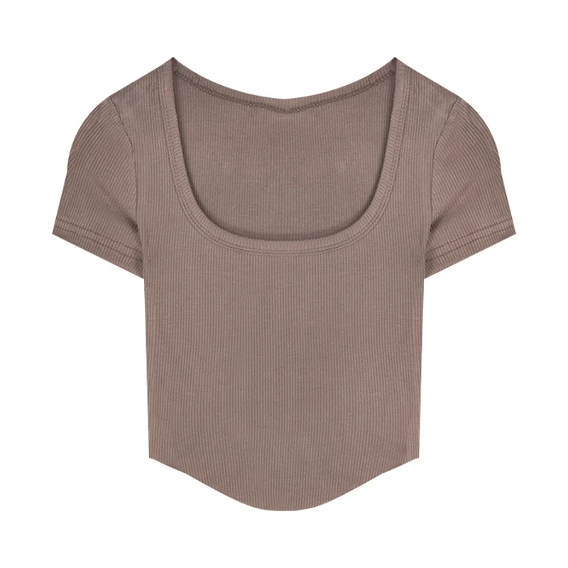 Uveng Uveng T-Shirt Women's 2024 New Irregular High Waist Sexy Hot Girl Short Tight Show Thin Short Sleeve Top