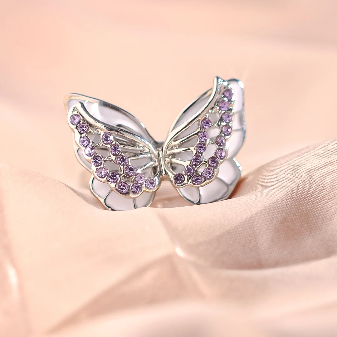 FOR MEMORIAL - THOSE WE LOVE FLY WITH US DIAMOND DOUBLE BUTTERFLY RING