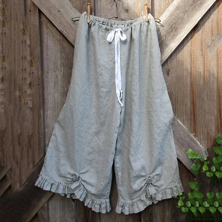 Women's Stringy Selvedge Casual Cotton Linen Comfy Pants