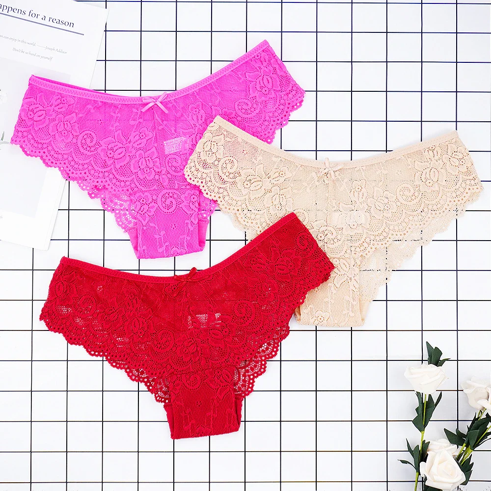 Billionm Women Briefs Sexy Full Lace Panties Hollow Out Low-waist Female Shorts Soft Solid Color Breathable Underwear Fast Ship