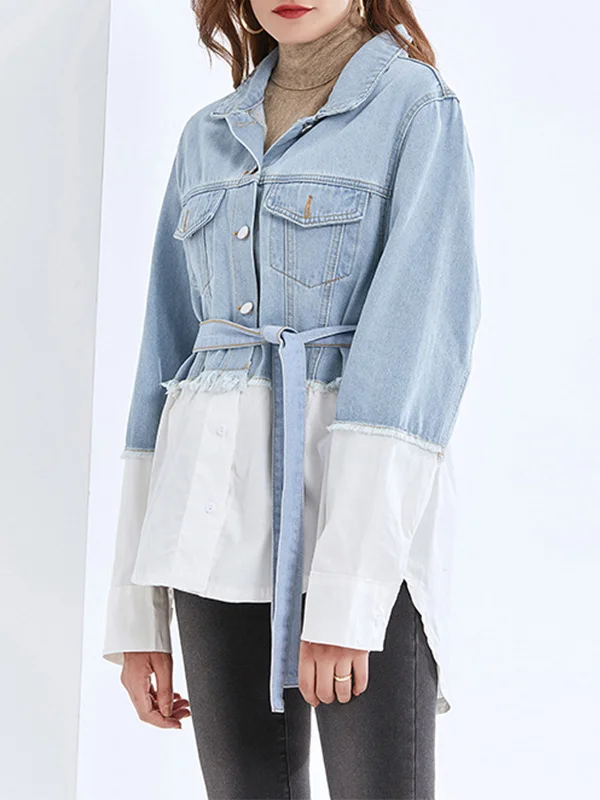 Urban High-Low Contrast Color Split-Joint Denim Outerwear