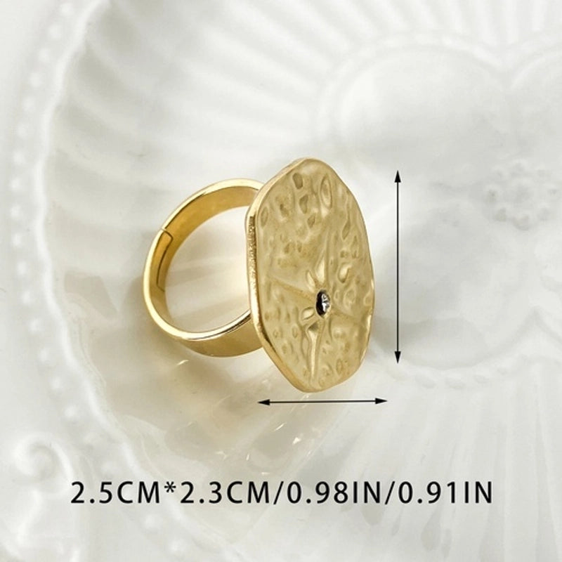 304 Stainless Steel 14K Gold Plated Minimalist Polishing Ruched Inlay Irregular Geometric Zircon Open Rings