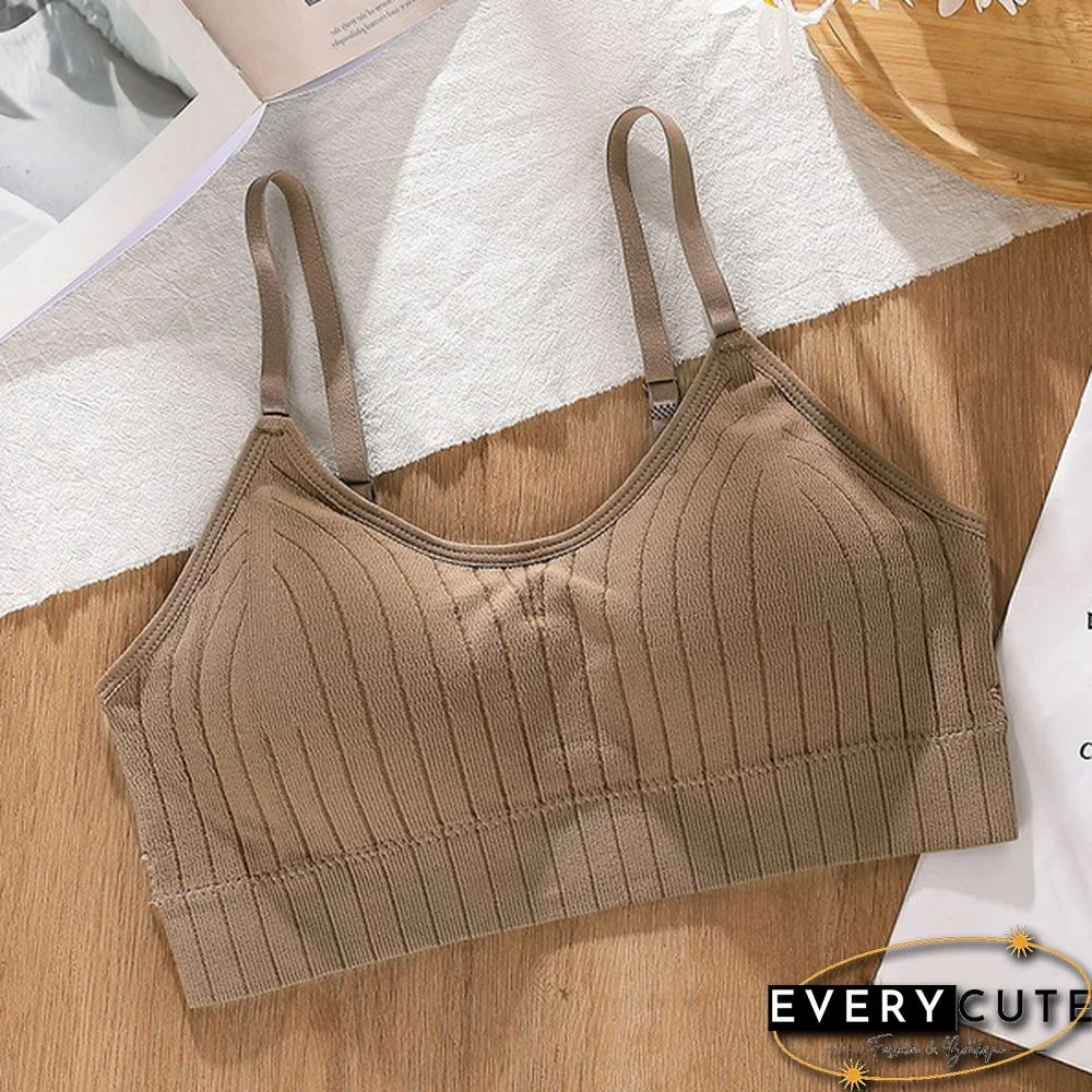 Women's Sleeveless Striped Bra Padded Tank Tops Spaghetti Strap Bralette Crop Top Tube Bras Seamless Tube Top