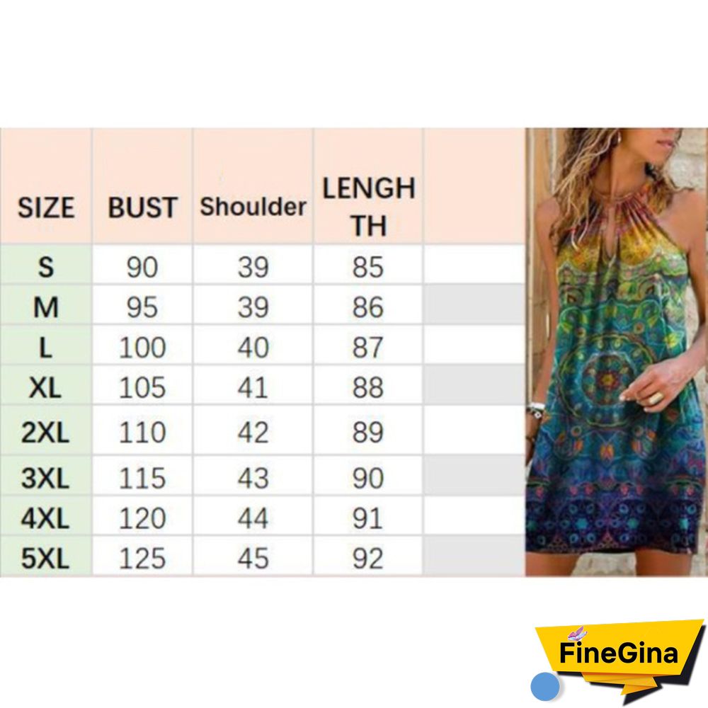 New Summer Women's Fashion Sling Halterneck Print Dress Casual Party Dresses Girls Above Knee sleeveless Dress Plus Size