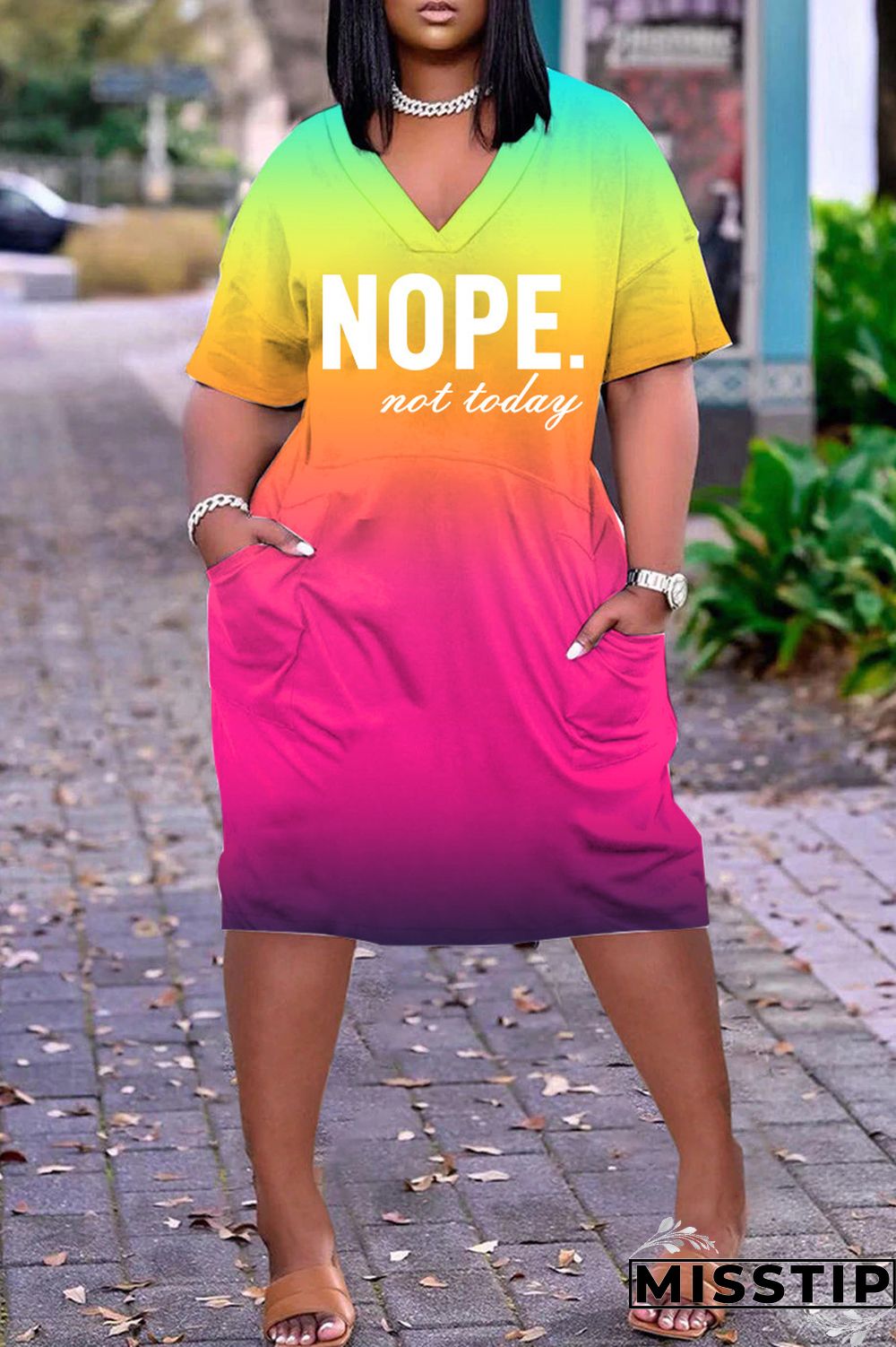 Blue Pink Casual Print Basic V Neck Short Sleeve Dress