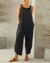 Button Pocket Playsuit Romper Women Strap Long Solid Casual Jumpsuits