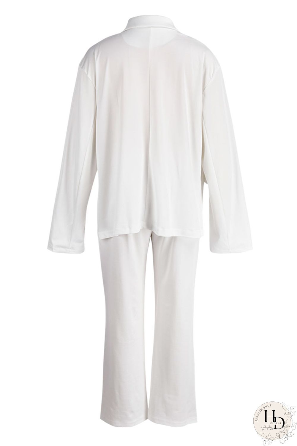 White Casual Solid Patchwork Buttons Turn-back Collar Plus Size Two Pieces