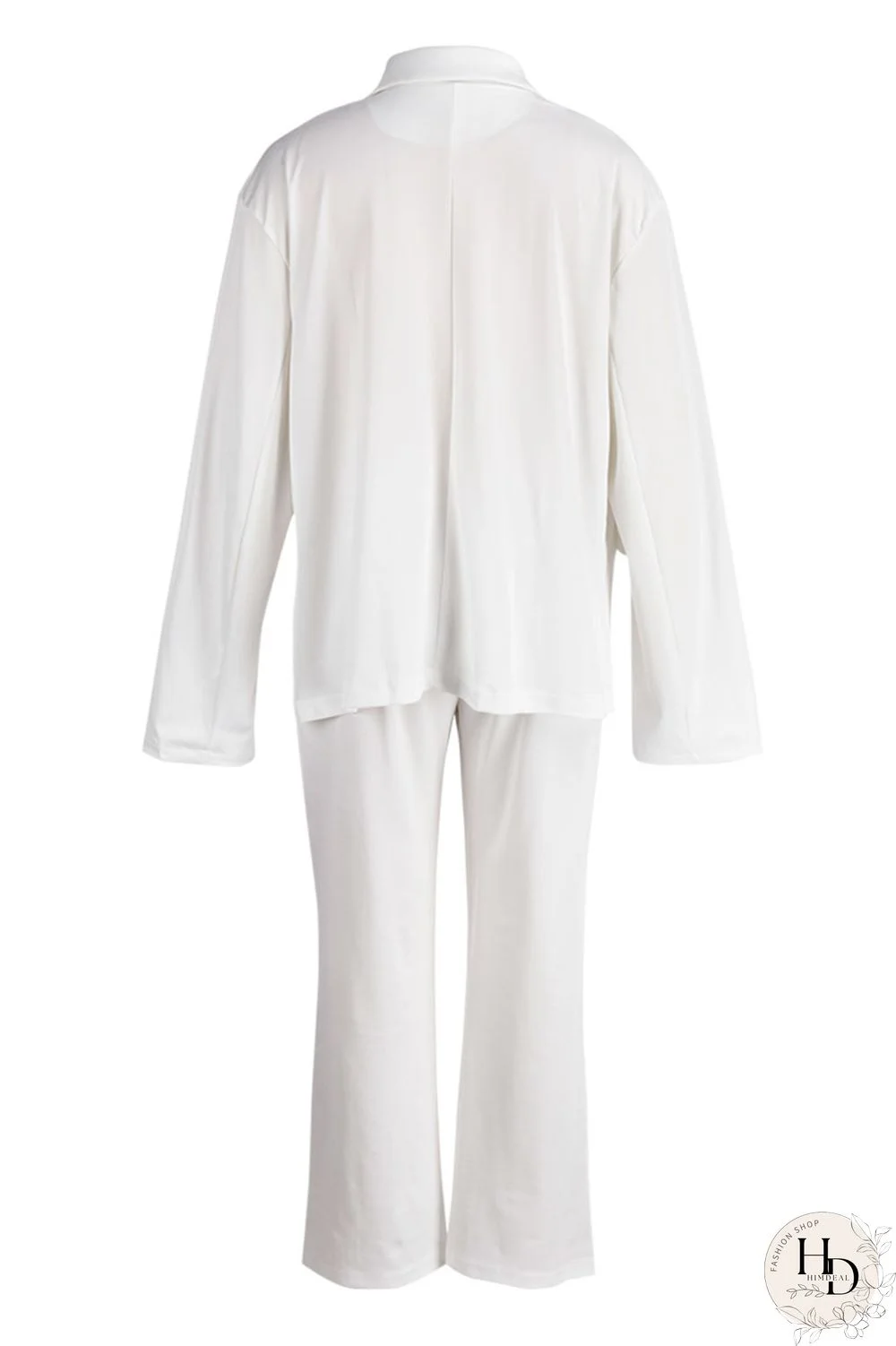 White Casual Solid Patchwork Buttons Turn-back Collar Plus Size Two Pieces