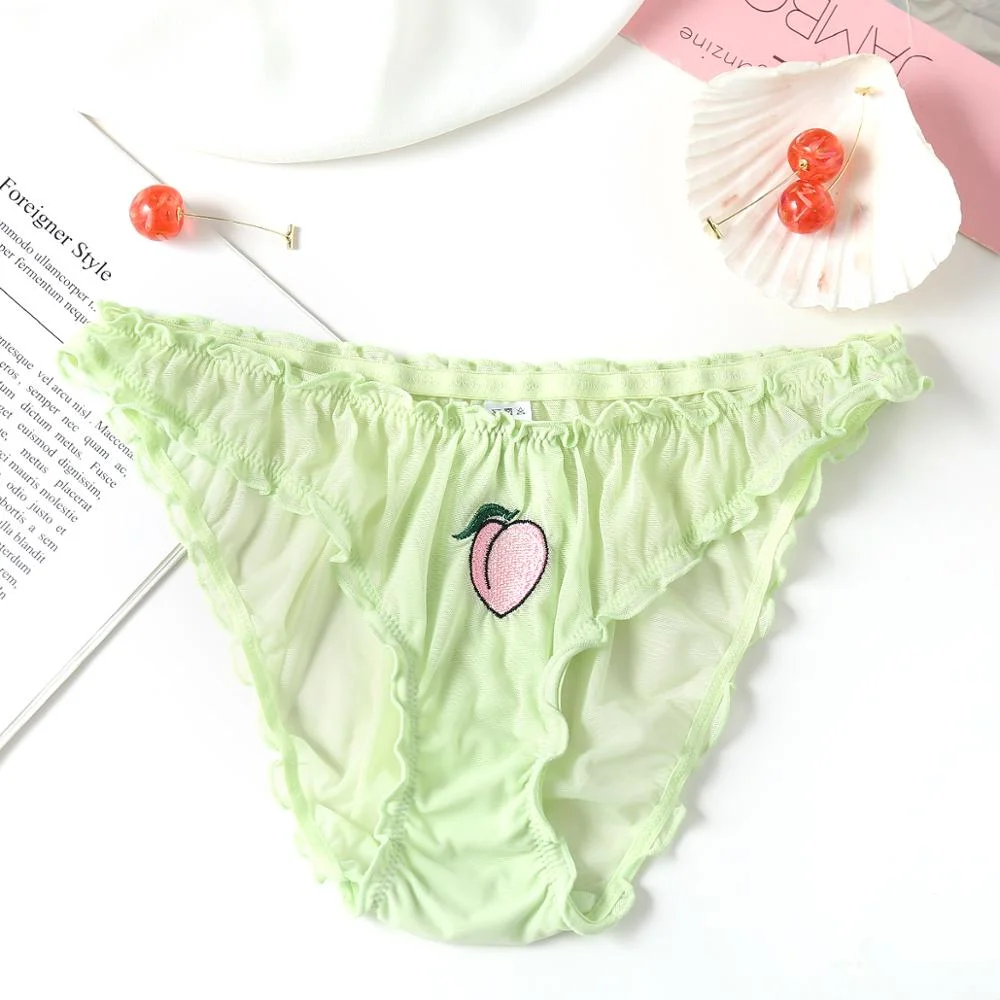 Sexy Women Lace Underpant Fruit Embroidery Low-waist Panties Transparent Women's lingerie Cotton Crotch New Summer Fashion Thong