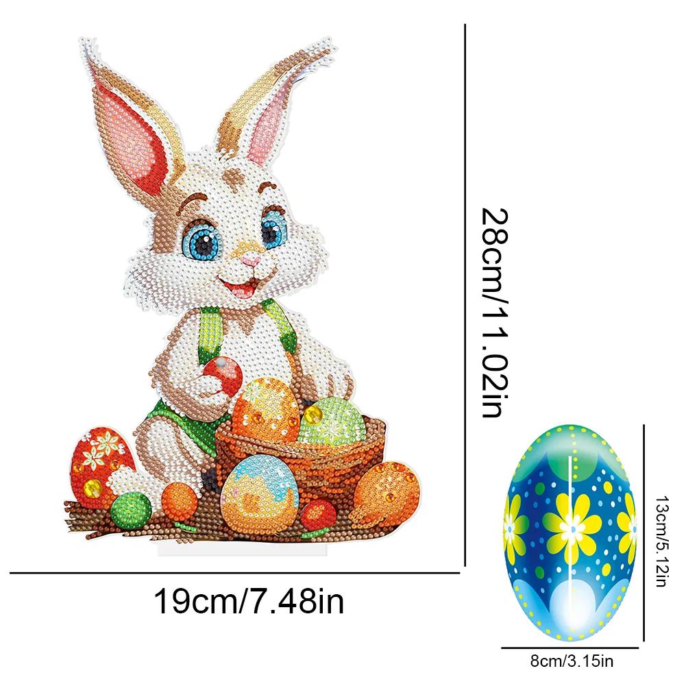 DIY Easter Egg Bunny Acrylic Single Sided Diamond Painting Desktop Ornaments Kit for Office Desktop Decor