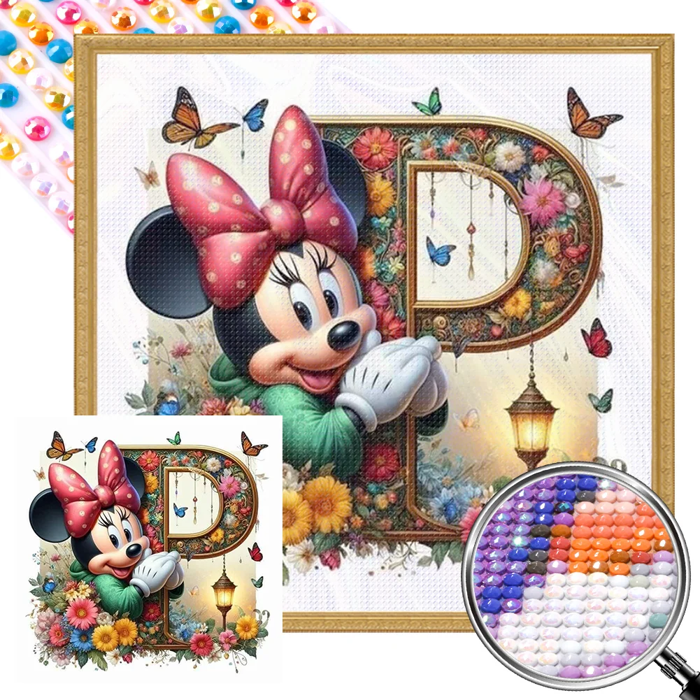 Partial AB Diamond Painting - Full Round Drill - Mickey Minnie Letters(Canvas|35*35cm)