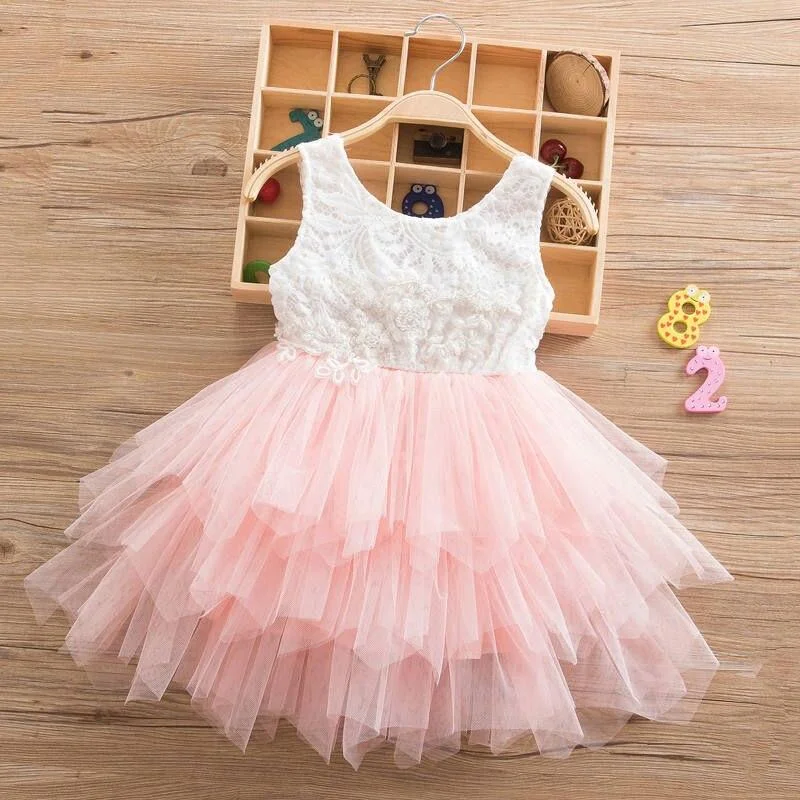 Princess Kids Baby Fancy Wedding Dress Sleeveless Sequins Party Dress For Girl Tutu Tulle Back Hollow Out Party Formal Dresses