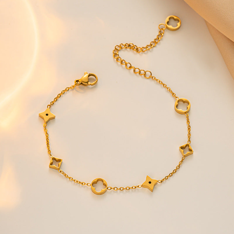 IG Style Women Letter Text Number Titanium Steel 18K Gold Plated Bracelets