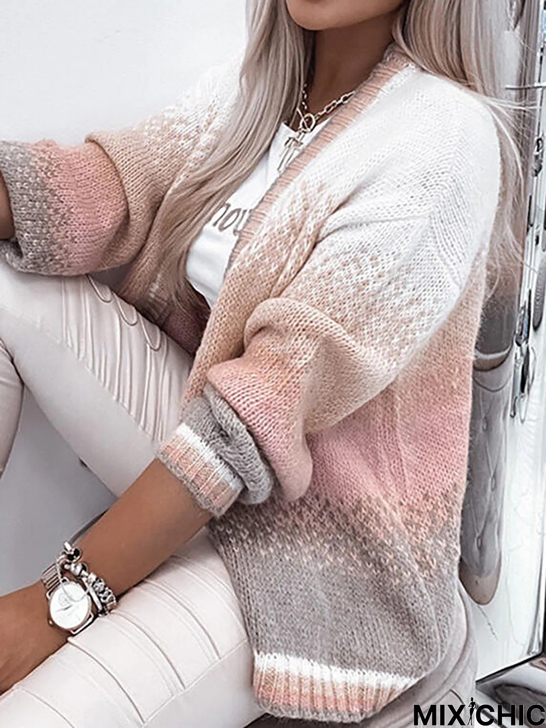 Ombre Long Sleeve Cape Collar Casual Sweet Sweater coat