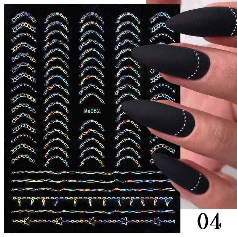 1Pc Black White French 3D Nail Sticker Hollow Painting Nail Trasnfer Sliders Manicure Butterfly Star Heart Pattern Nail Decor-Nail Inspo