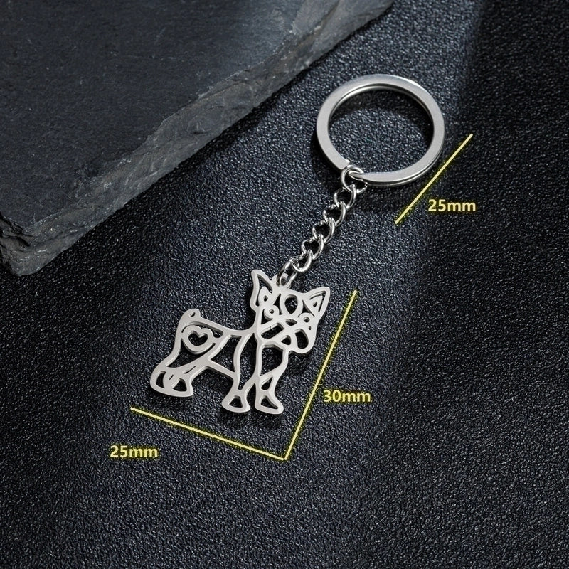 Japanese Style Sweet Artistic Animal Dog Stainless Steel Polishing Bag Pendant Keychain