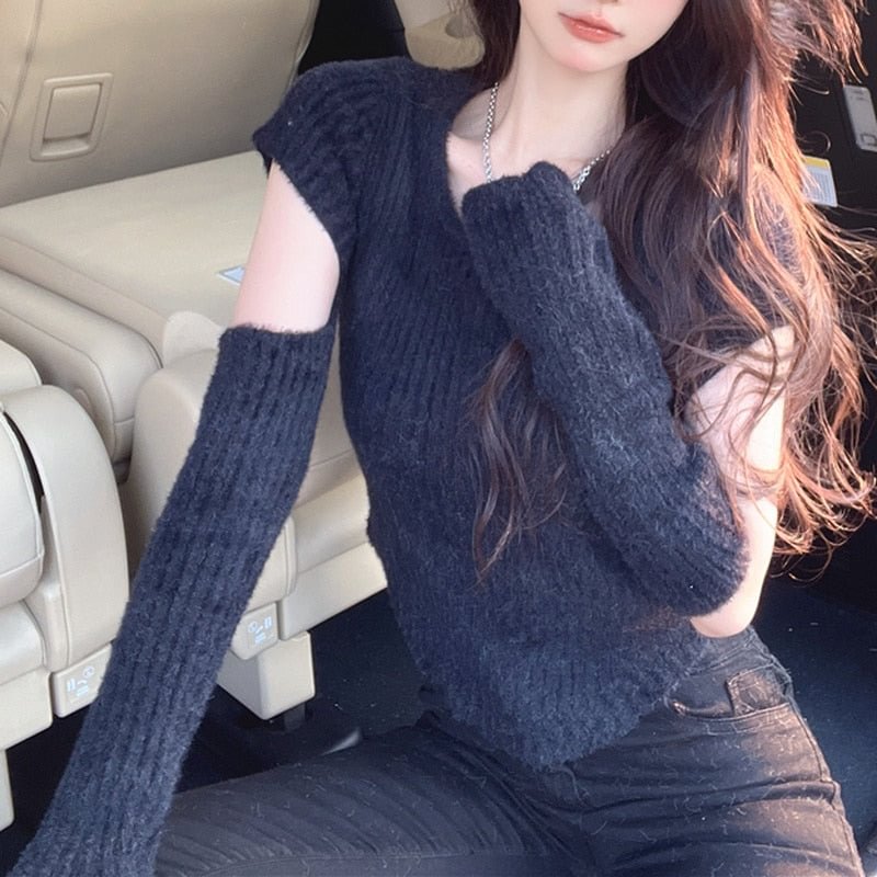 Irregular Knitted Sweater Bottoming Shirt Women's Hollow Chic Short Inner Jacket 2022 Autumn And Winter Long Sleeve Sweater New