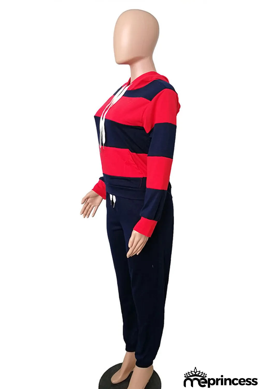 Red Polyester OL Striped Patchwork Print pencil Long Sleeve Two Pieces