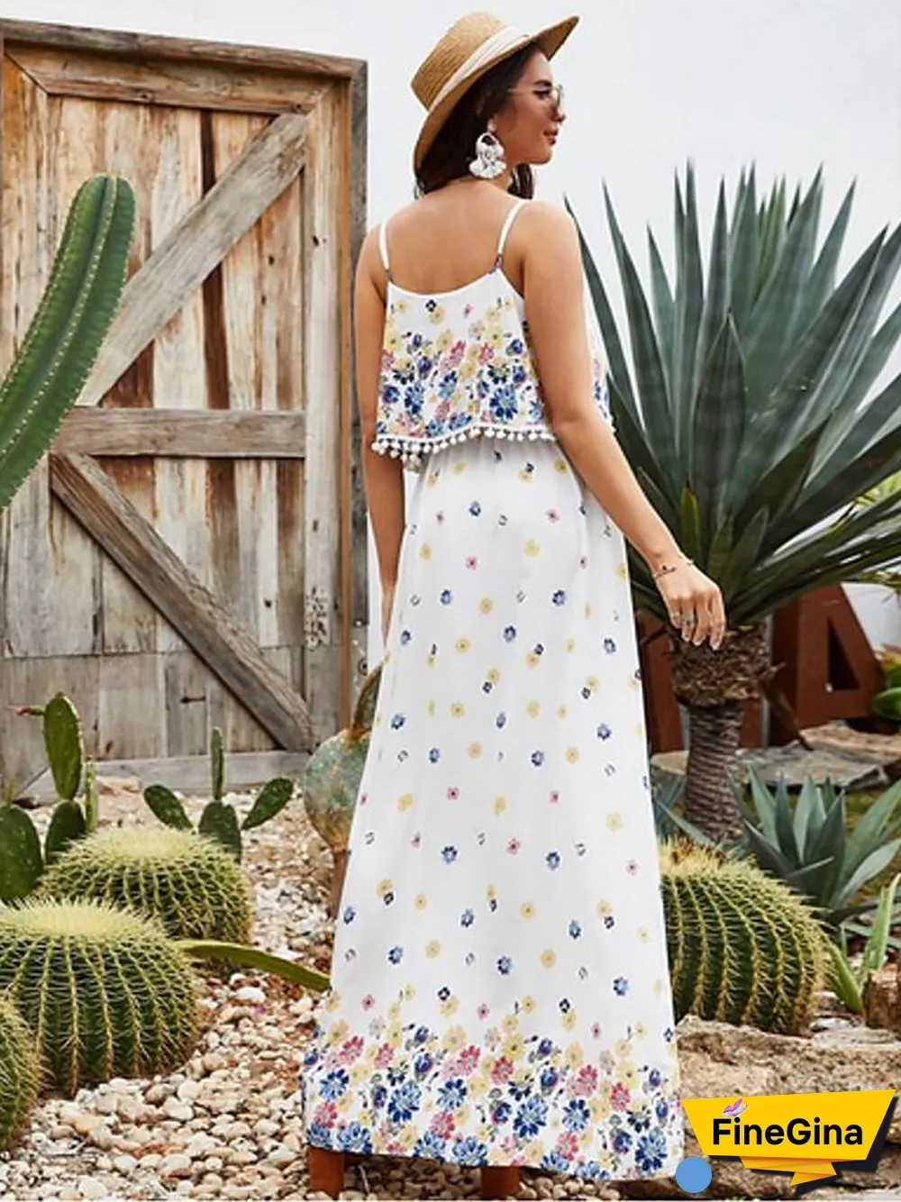 Women's Strap Dress Maxi long Dress Sleeveless Floral Summer Elegant White S M L XL XXL White Dresses