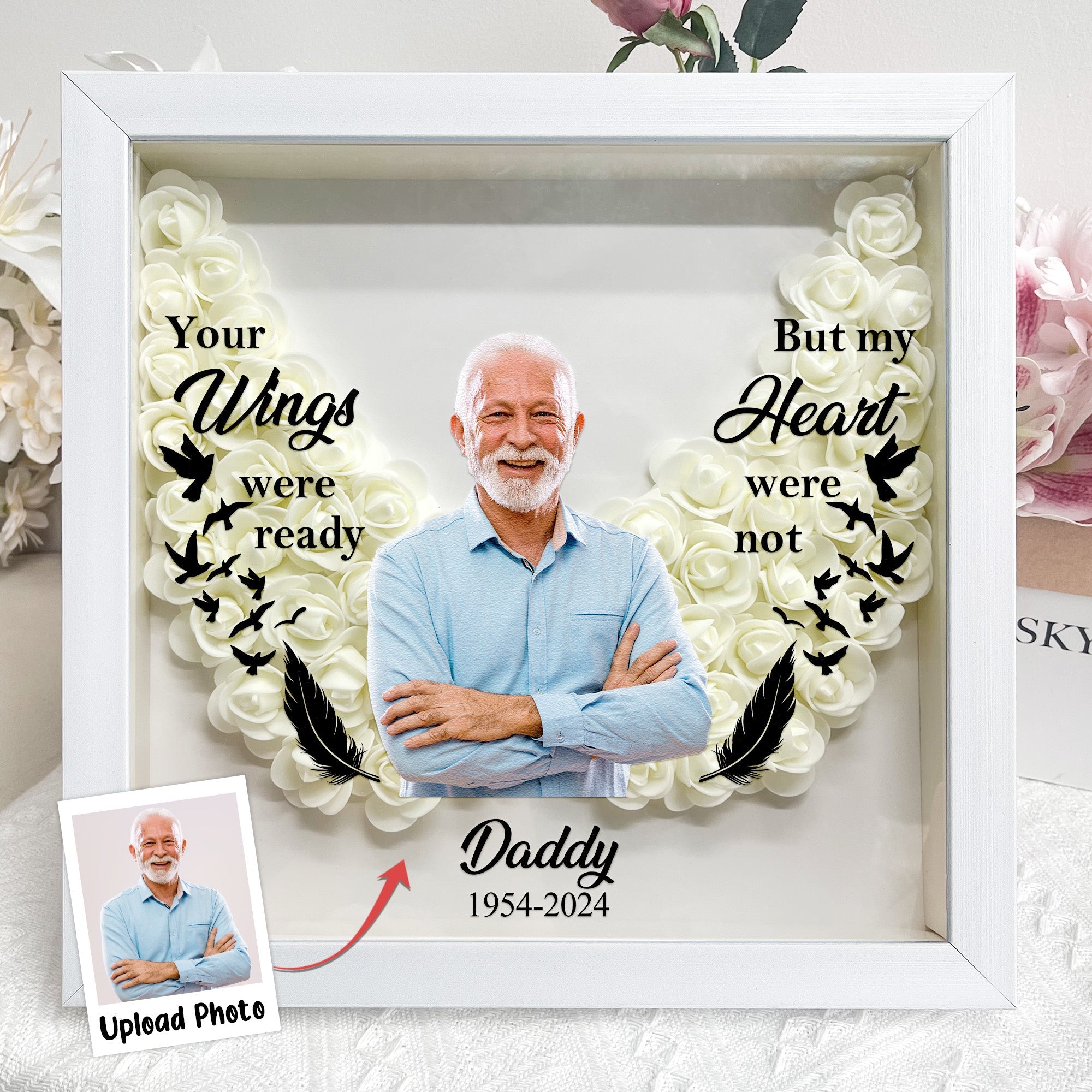 Loveyoufancy Wing-shaped Memorial Gift - Personalized Photo Flower Shadow Box