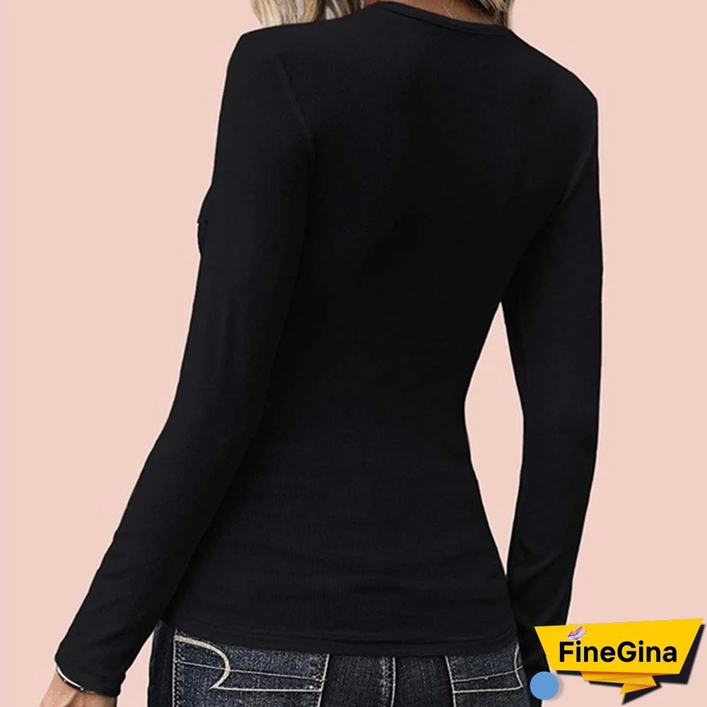 Spring Tight-fitting Bottoming Shirt U-neck Ribbed Long-sleeved Blouse Women's Clothing