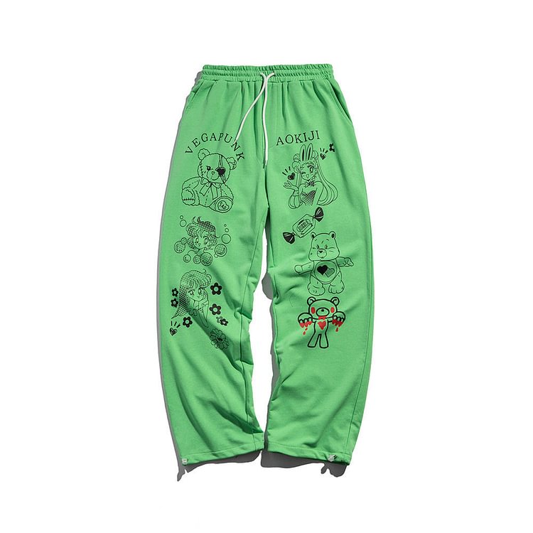 Cartoon Printed Sweatpants Men's Large Size Retro Sports Trousers Casual Pants Men's Men's Pants