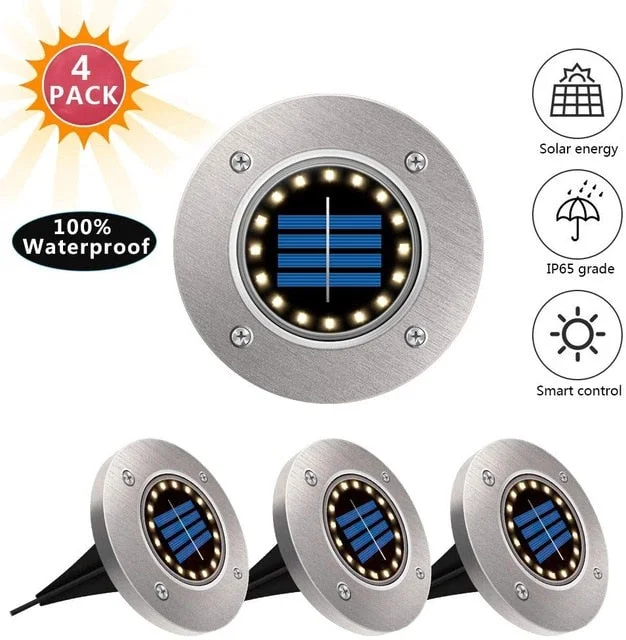 4Pack Solar Garden Lights 16/20 LED Solar Ground Lights Waterproof Light Underground Sensing Landscape Lights for Lawn Pathway