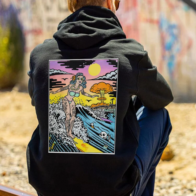 Women Surf Printed Casual Men's Hoodie - Krazyskull
