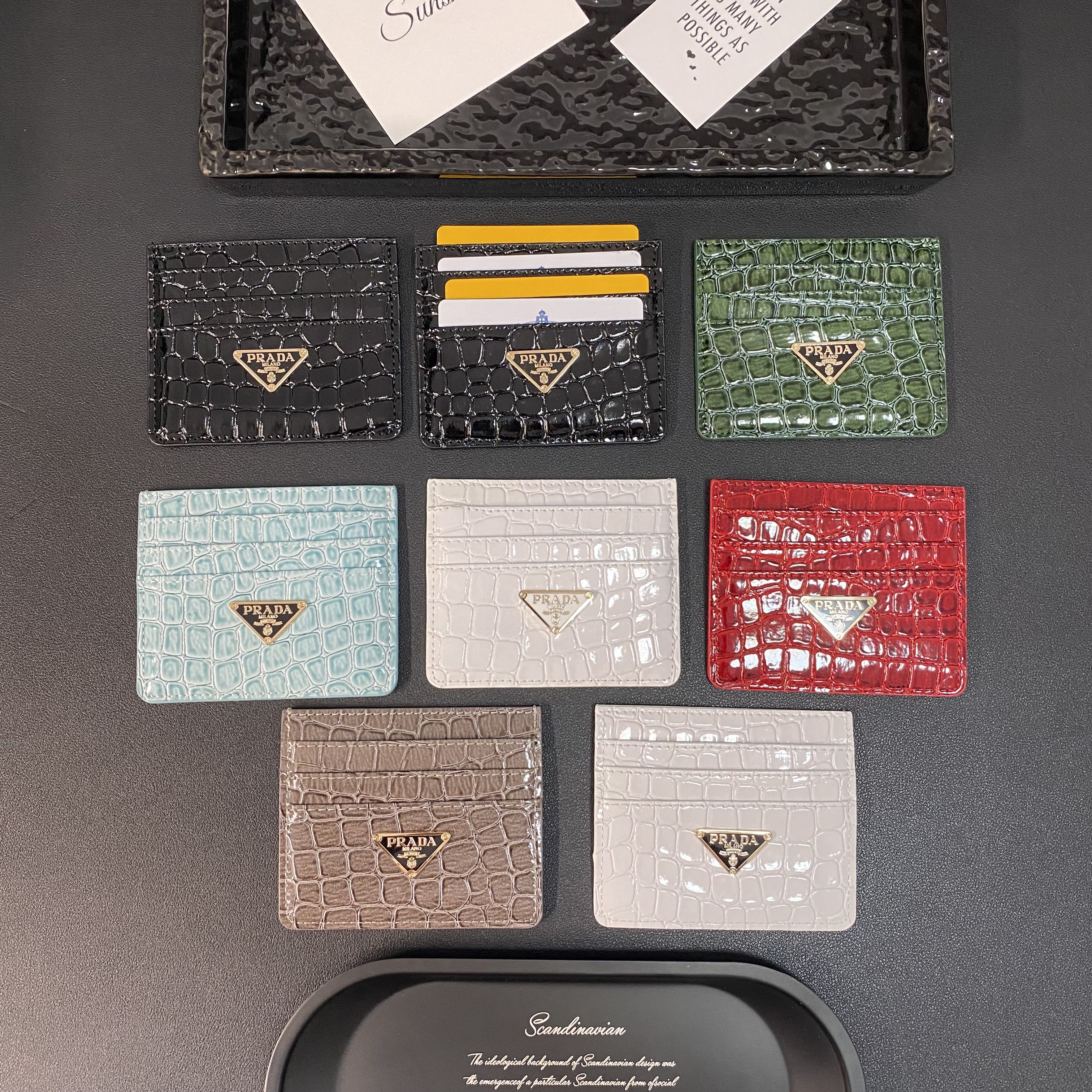 PRADA Crocodile Leather Card Storage Wallet Triangle Logo Card Holder